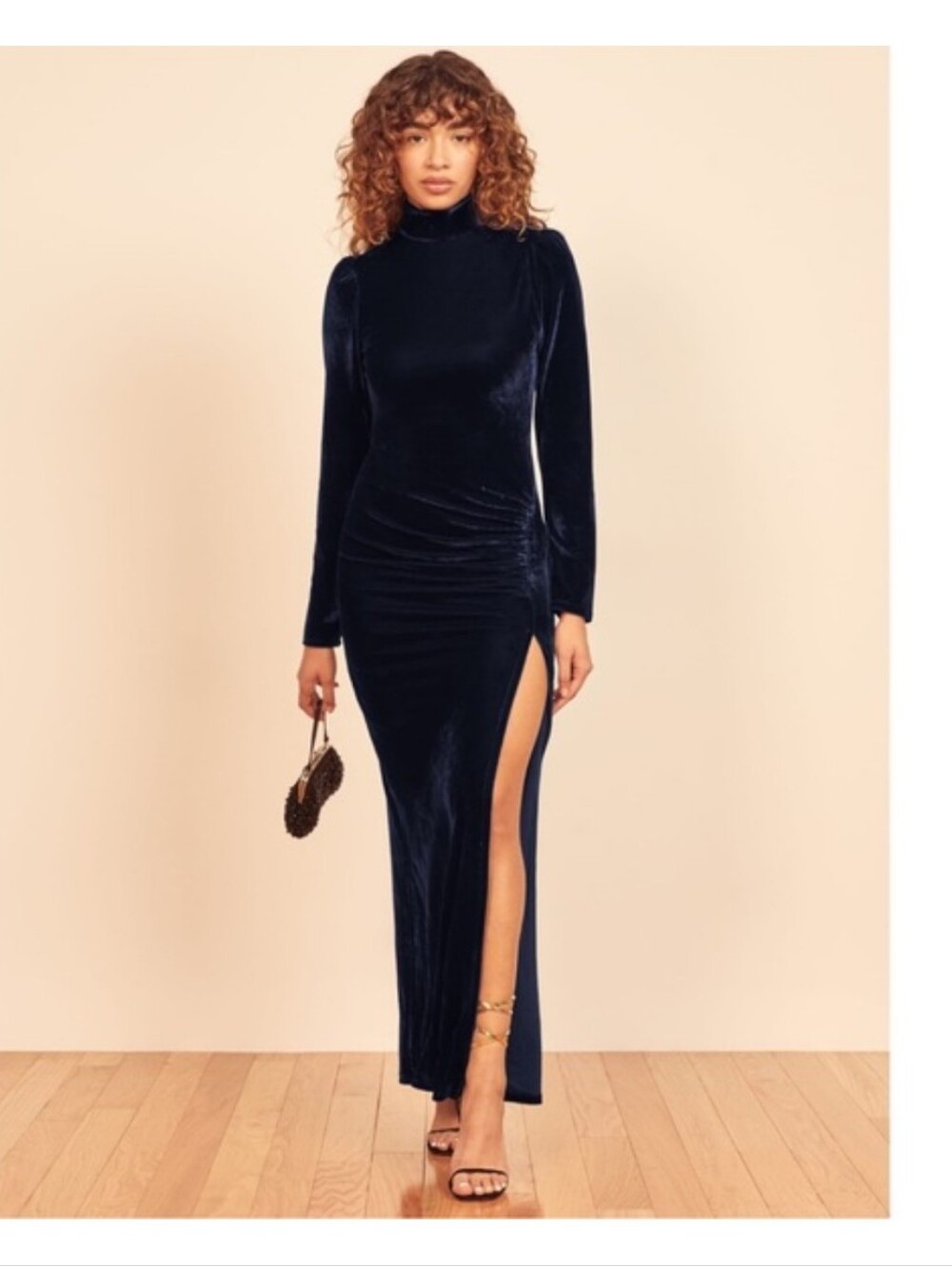 Elegant Formal Wedding Reformation Moonlight Velvet Maxi Dress Slit Turtleneck M